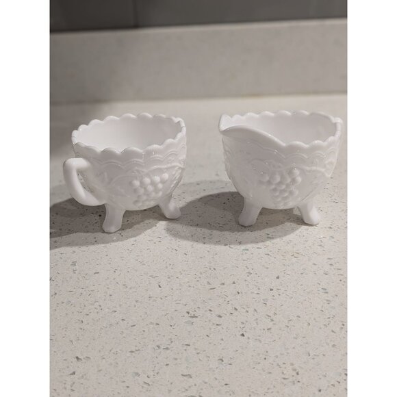 Imperial Glass Milk Glass Cream & Sugar Set With Grape Pattern - Picture 6 of 11